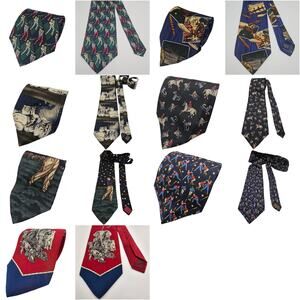 Lot 7 Vintage Mens Silk Novelty Ties Eddie Bauer Perry Ellis Golf Fishing Wolf